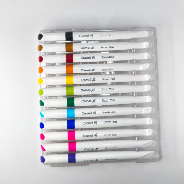Camel Brush Pens – Set of 12 Vibrant Shades | Archival Ink | Smudge-Free | Ideal for Zentangle & Mandala Art Camel Brush Pens – 12 Vibrant Shades, Archival Ink