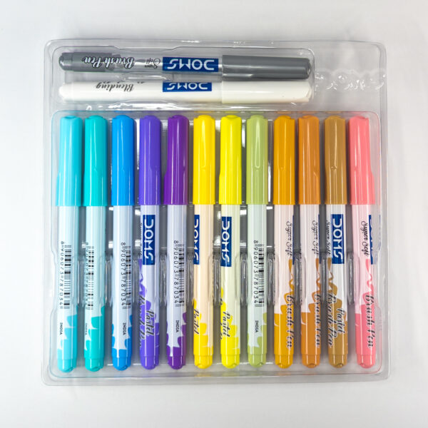 DOMS 12 Pastel Brush Pens + 2 Metallic White & Silver | Archival Ink | Smudge-Free | Ideal for Zentangle & Mandala Art DOMS Pastel Brush Pens – 12 Colors + 2 Metallic, Archival Ink